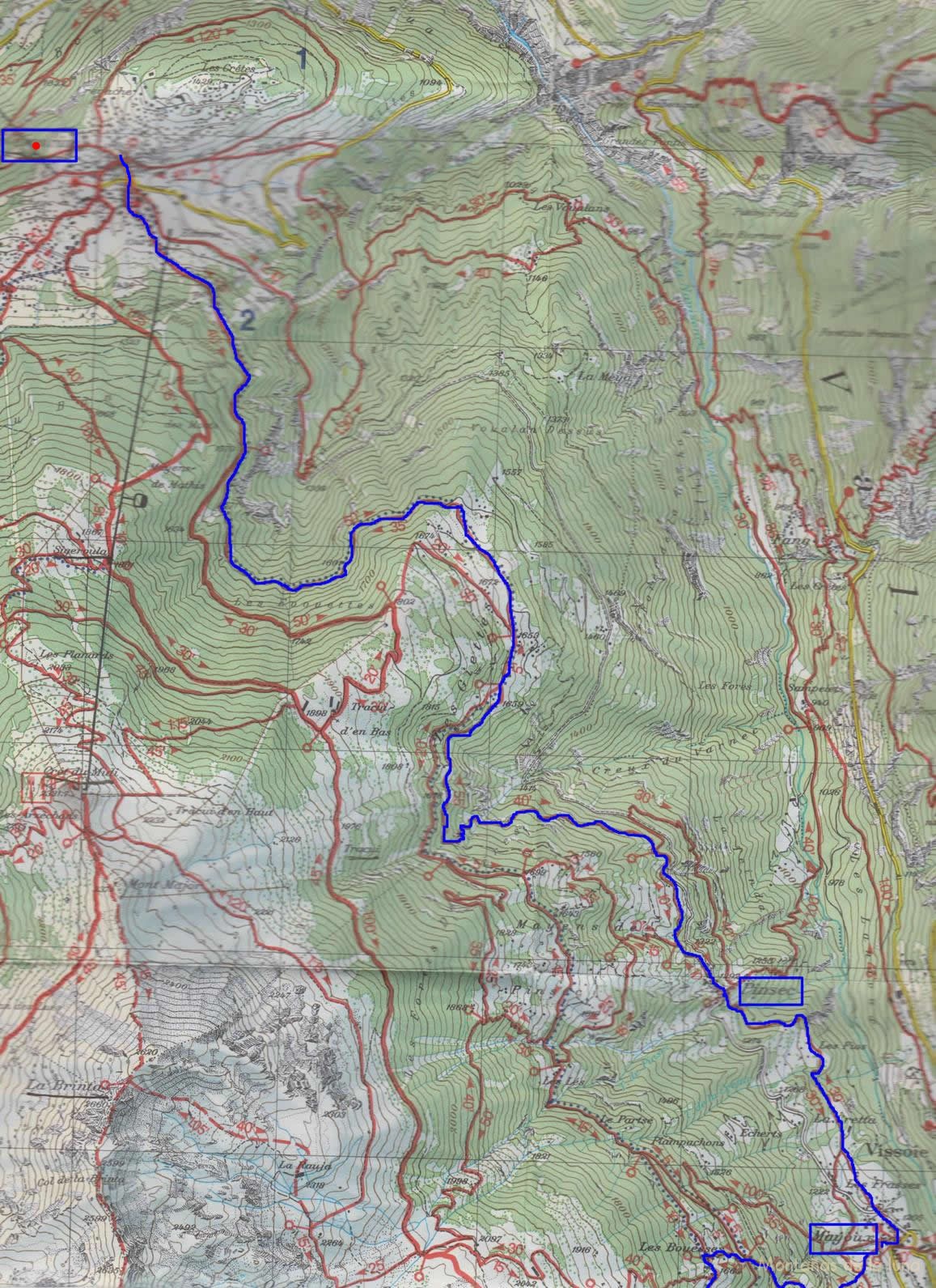 Croquis del recorrido de la 5º Etapa del Tour de la Val d’Anniviers Mayoux-Vercorín (Sierre). Punto Rojo: Vercorín.